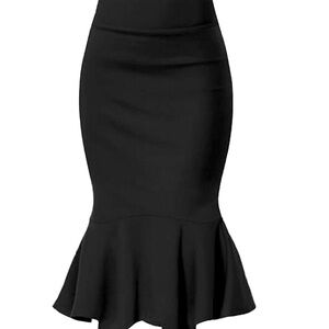 Black Knit Midi Pencil Skirt with Fishtail Hem, Size S/M